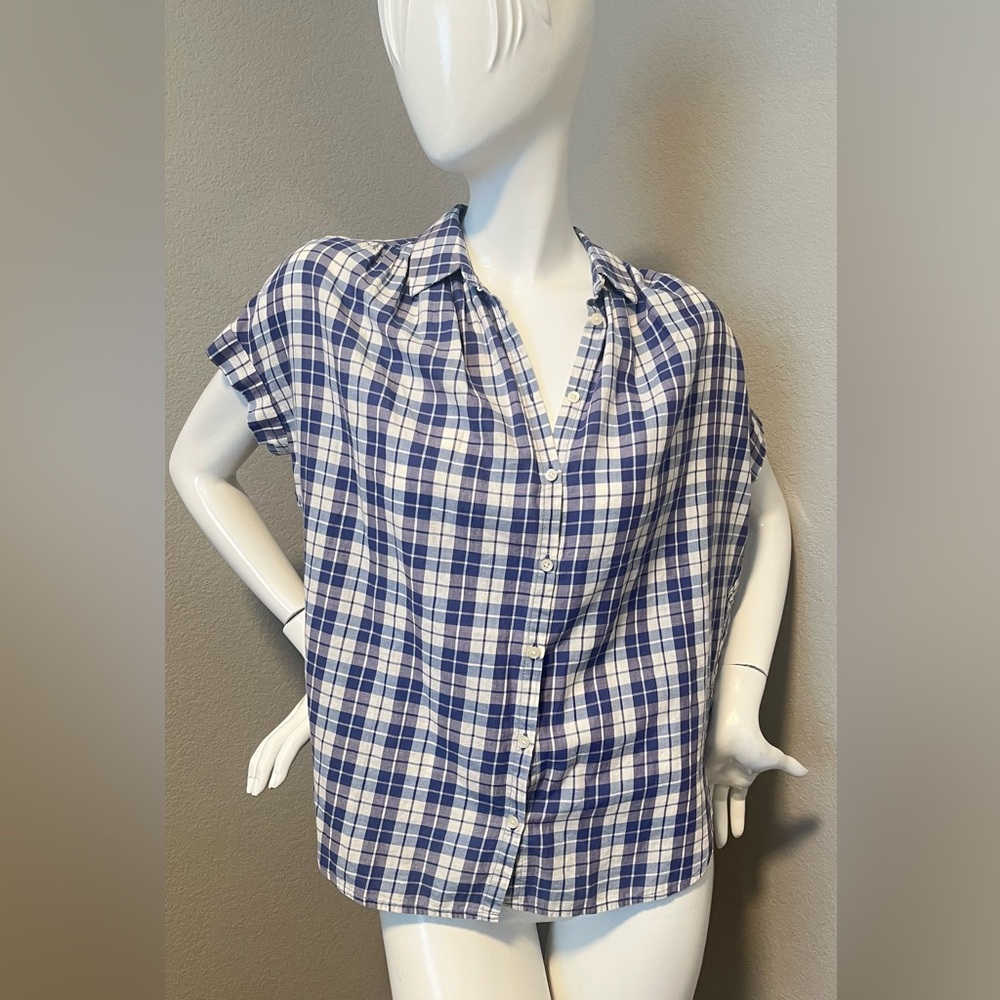 Madewell Women’s Blue /White Central Open -Back Linus Plaid BD Top Shirt Size XS